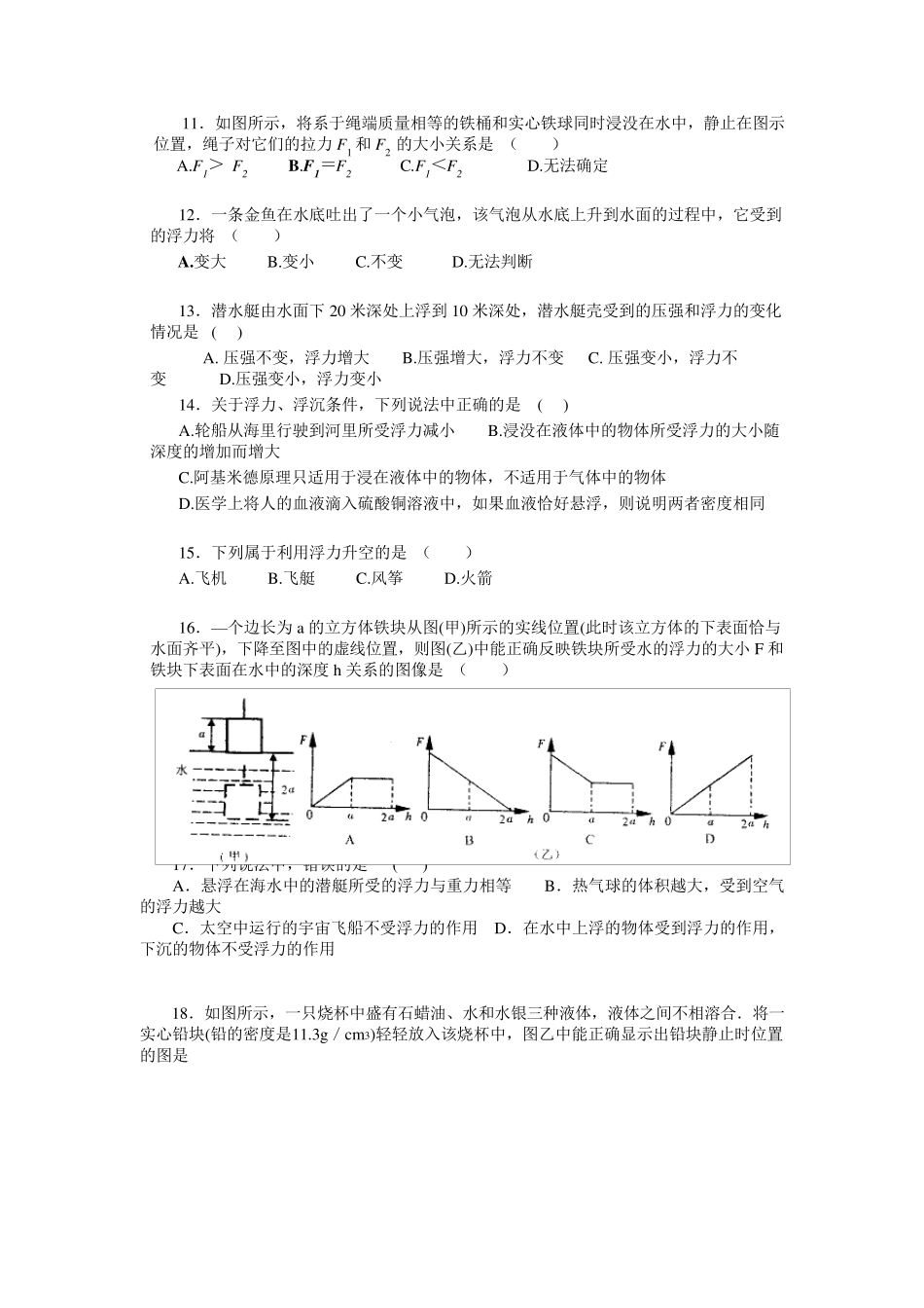 初中物理绝对经典80道难题浮力_第2页