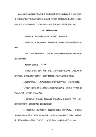 初中物理辅导：初二物理知识点总结