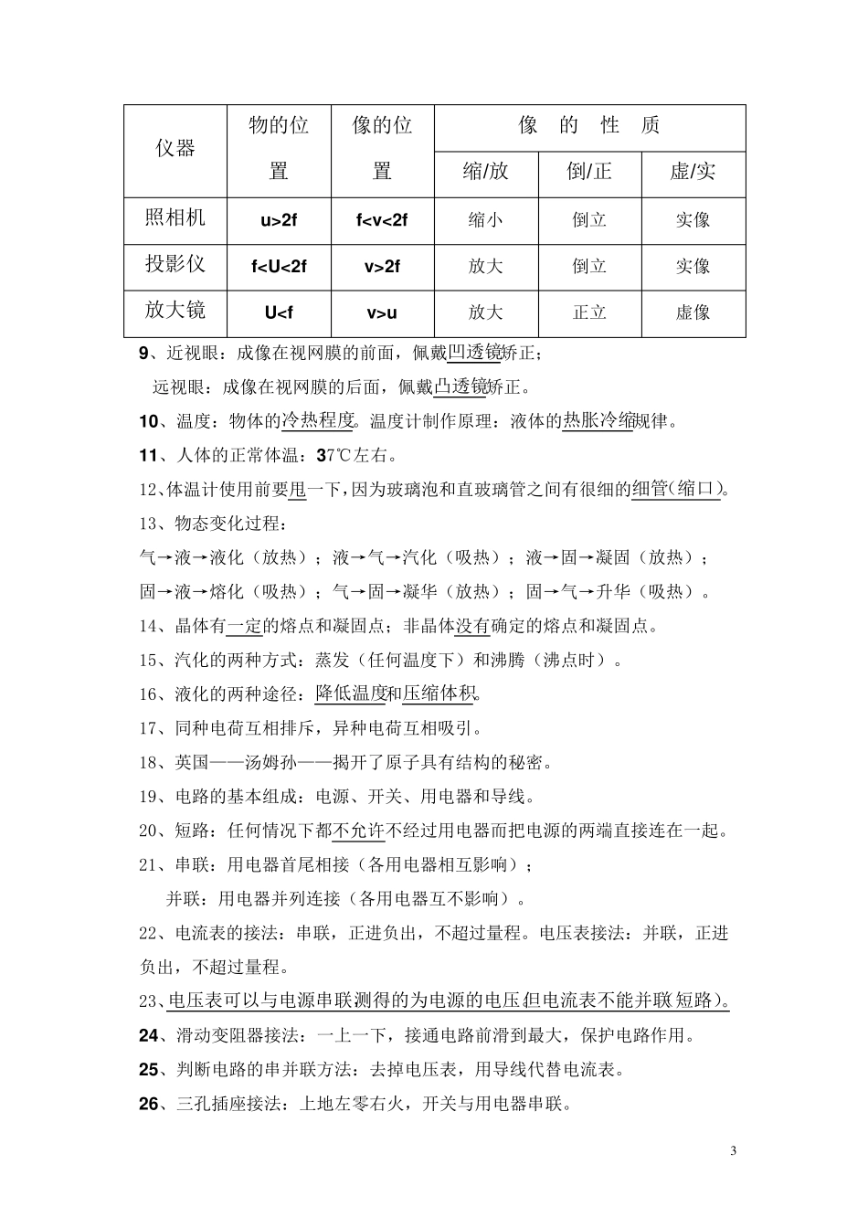 初中物理重点知识和公式总结_第3页