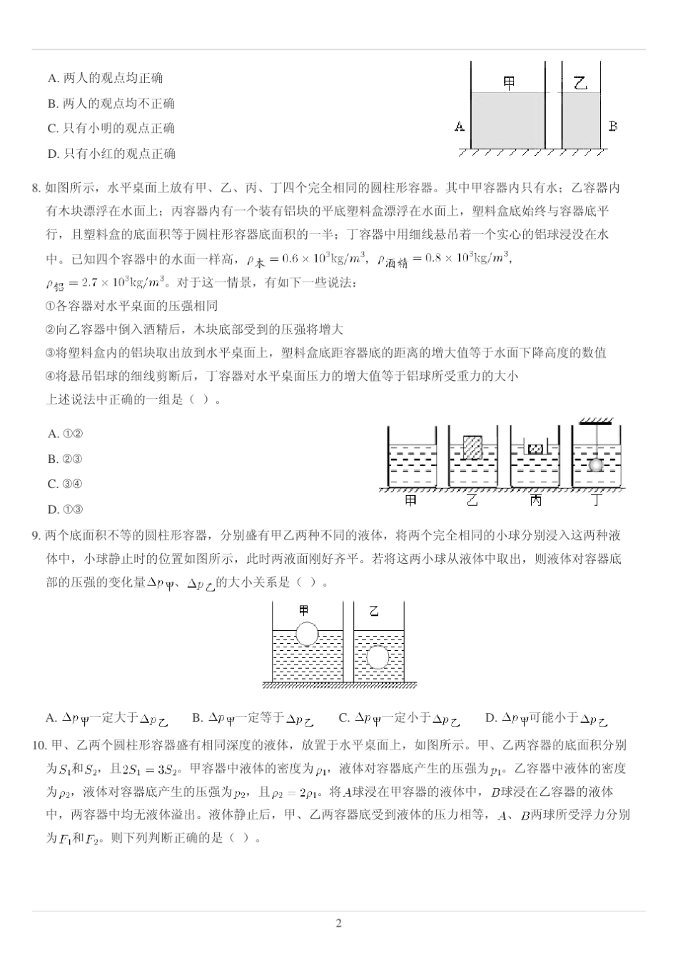 初中物理难题集萃：10选择题浮力105题附答案_第2页