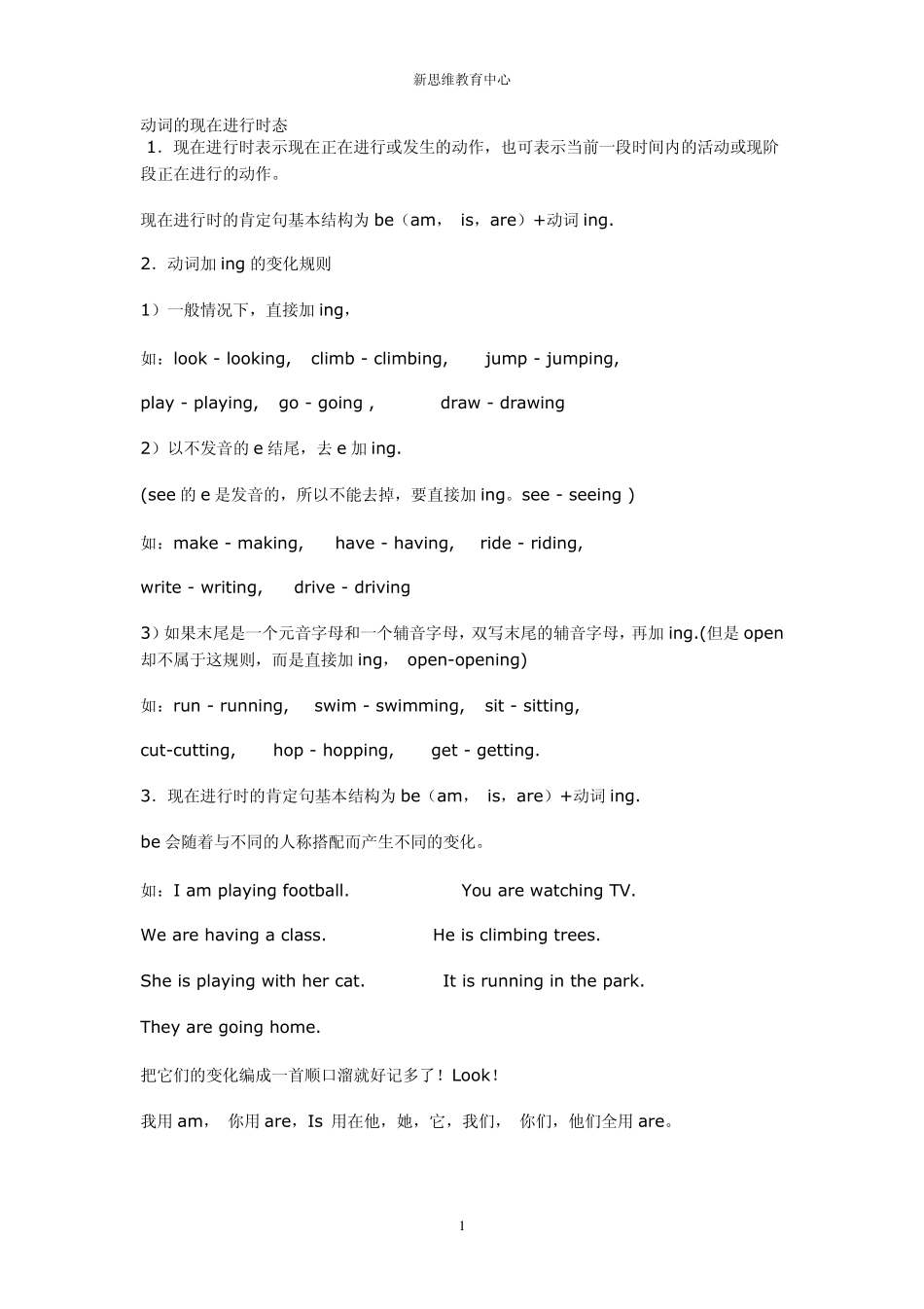 初中现在进行时语法+练习_第1页