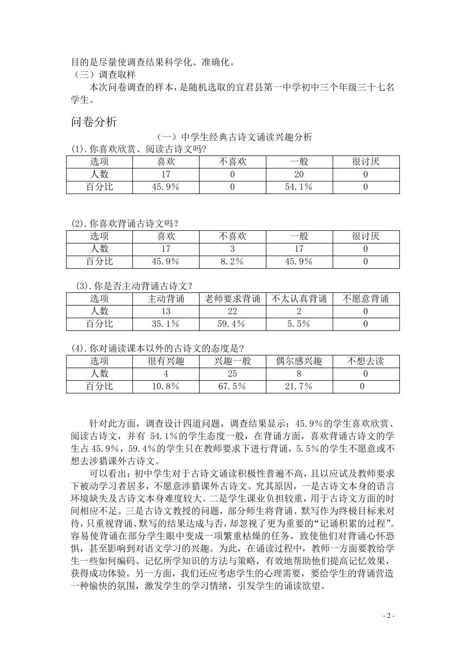 初中生古诗文诵读现状调查问卷分析报告_第2页