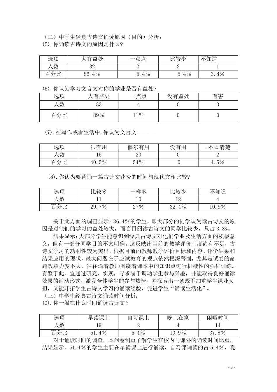 初中生古诗文诵读现状调查问卷分析报告_第3页