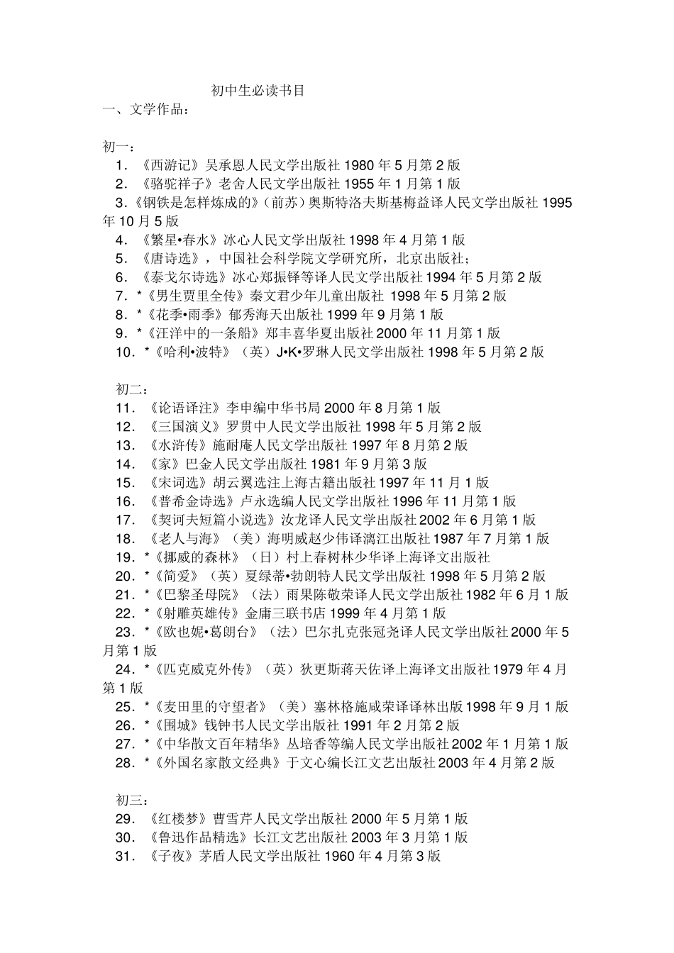 初中生必读书目_第1页