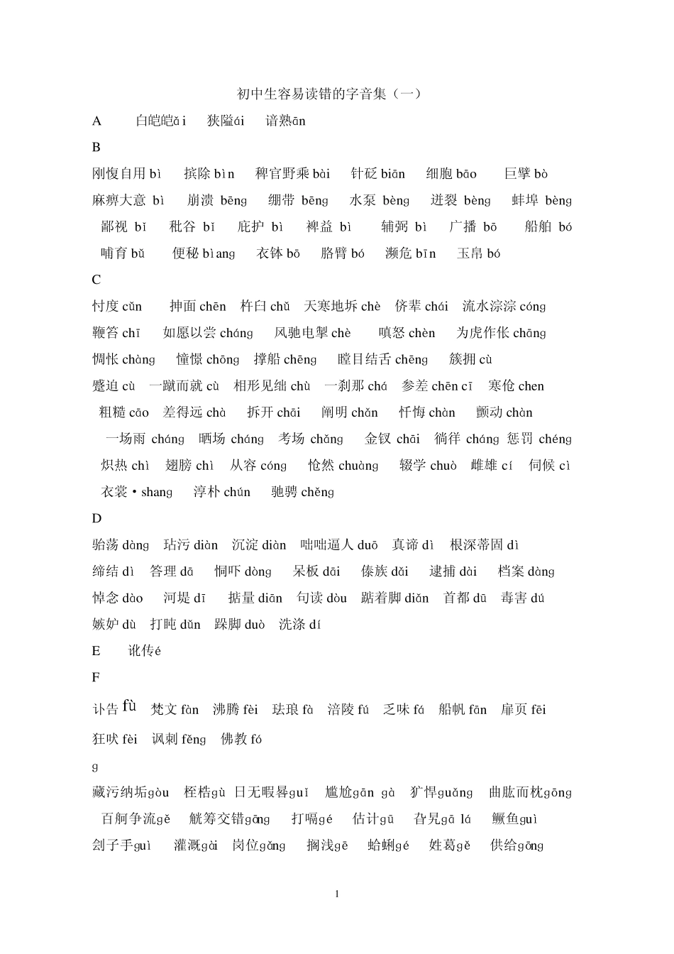 初中生易读错的字词_第1页