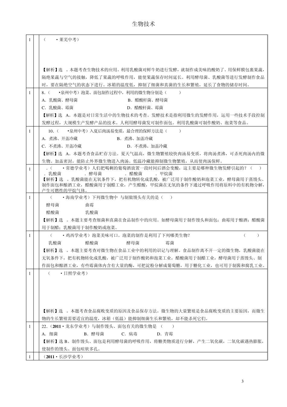 初中生物2011中考题汇编生物技术_第3页
