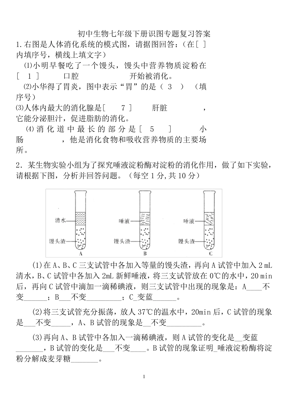 初中生物七年级下册识图专题复习答案_第1页