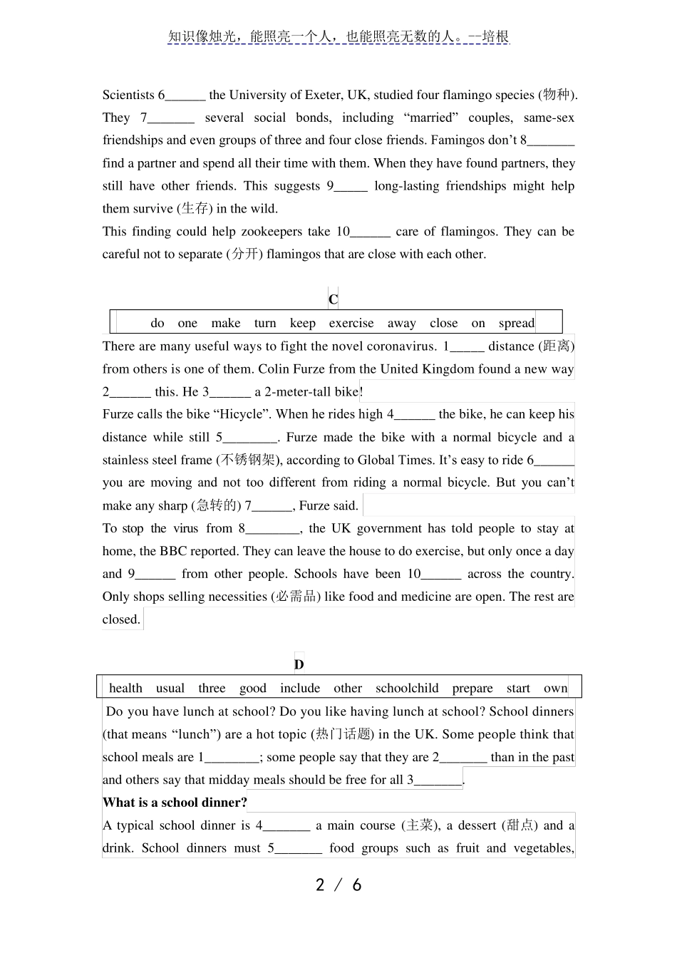 初中英语选词填空专项练习_第2页