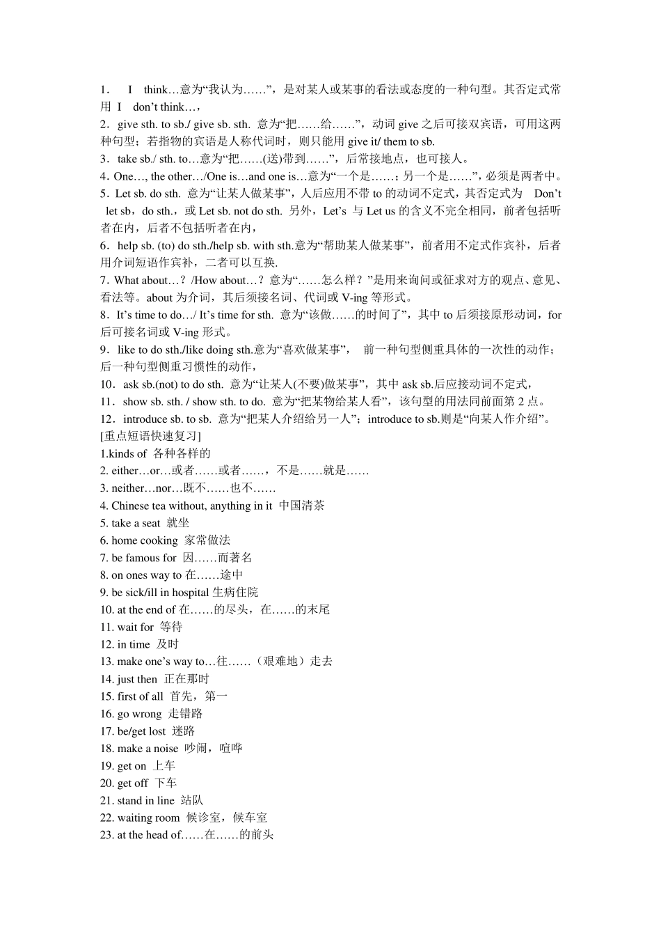 初中英语重点短语、词组和句型归纳………_第2页