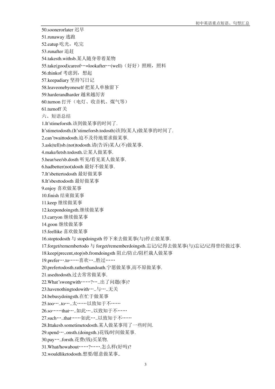 初中英语重点短语和句型_第3页