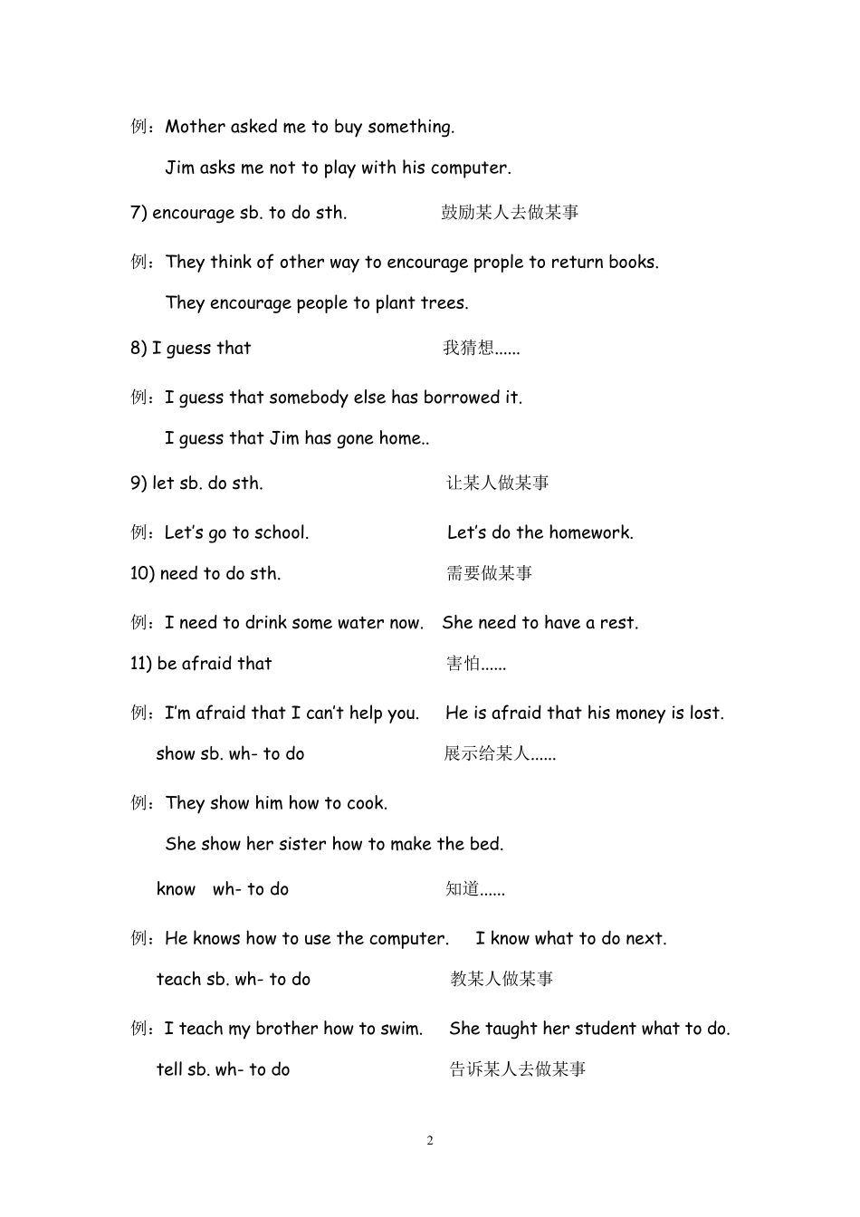 初中英语重要短语及例句_第2页