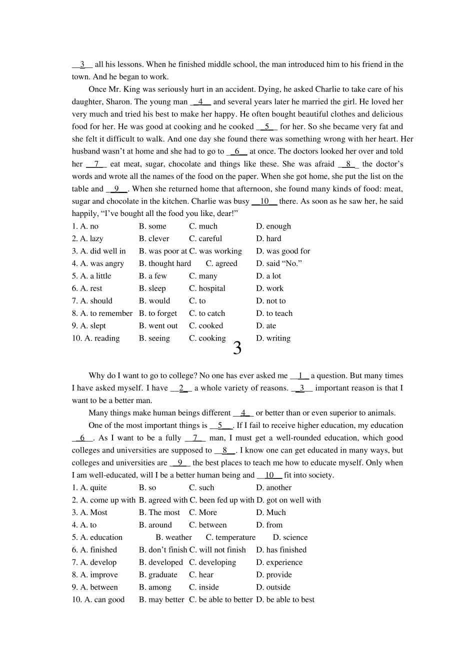 初中英语阅读完形填空配答案详解(4.11)_第2页