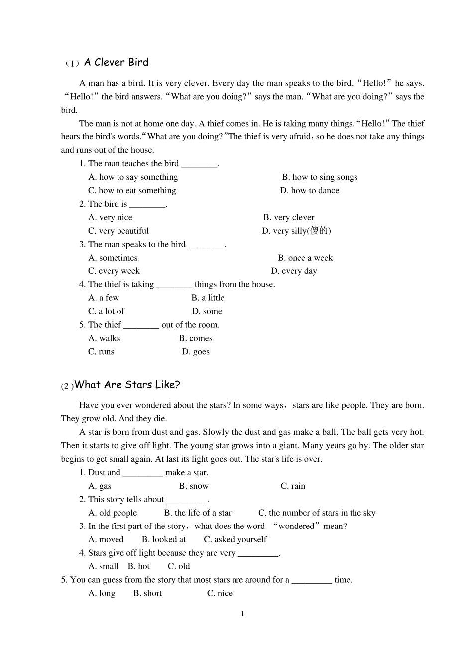 初中英语阅读理解20篇副本_第1页