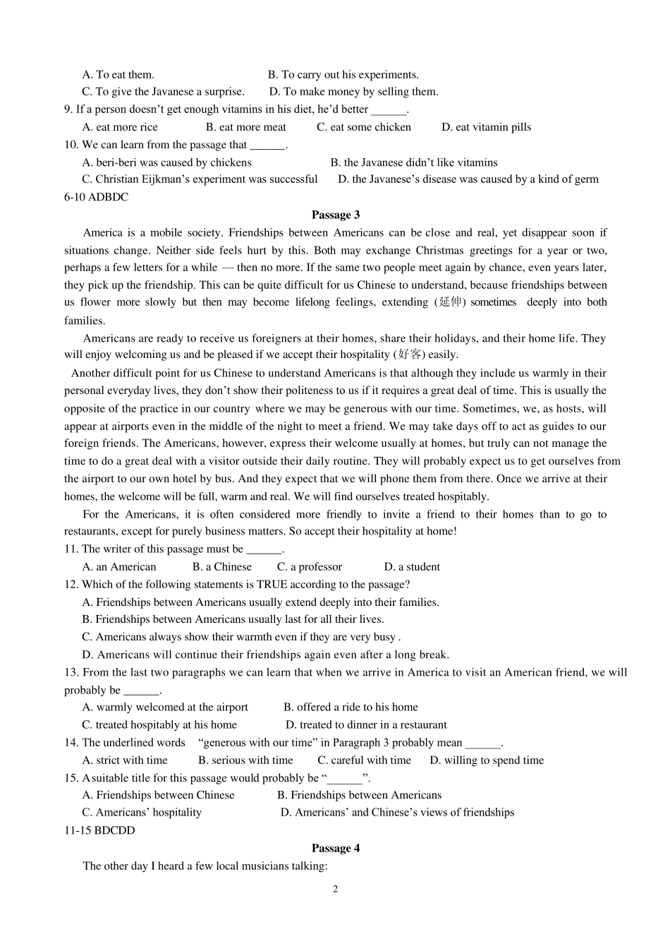 初中英语阅读理解练习题1_第2页