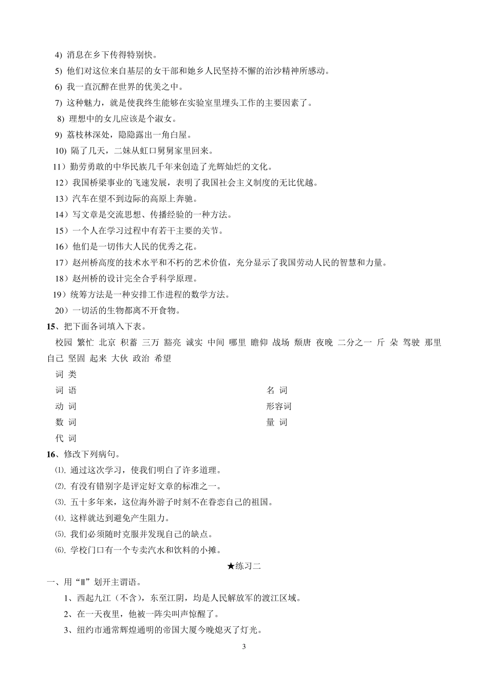 初中语文(短语_句子成分_复句_修改病句)练习题_第3页