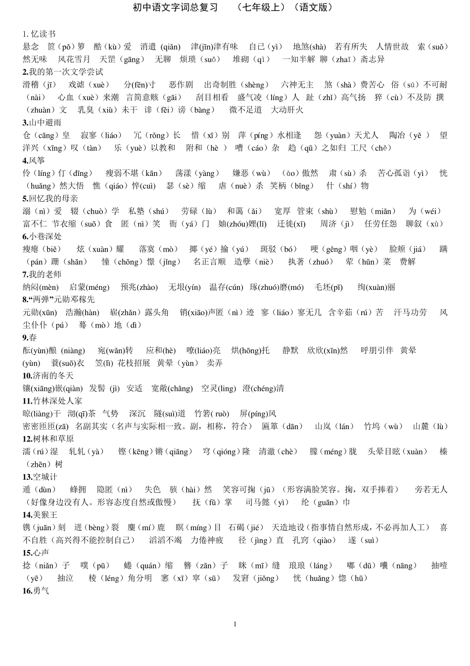 初中语文人教版字词积累_第1页