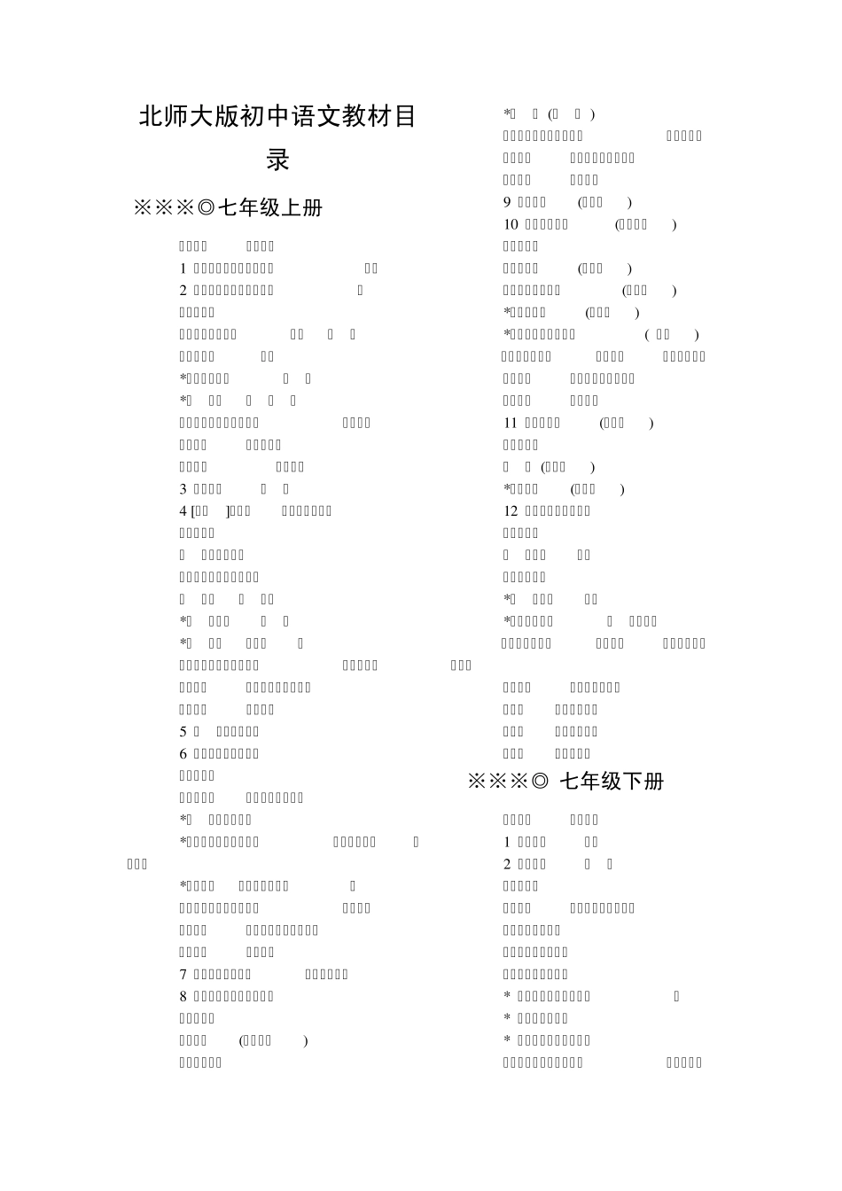 初中语文北师大版教材目录_第1页