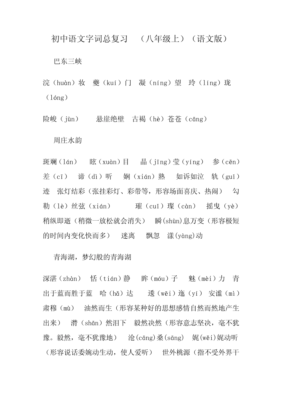 初中语文字词总复习(八年级上)(语文版)_第1页