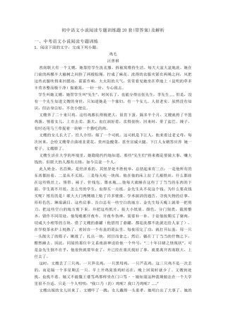 初中语文小说阅读专题训练题20套及解析
