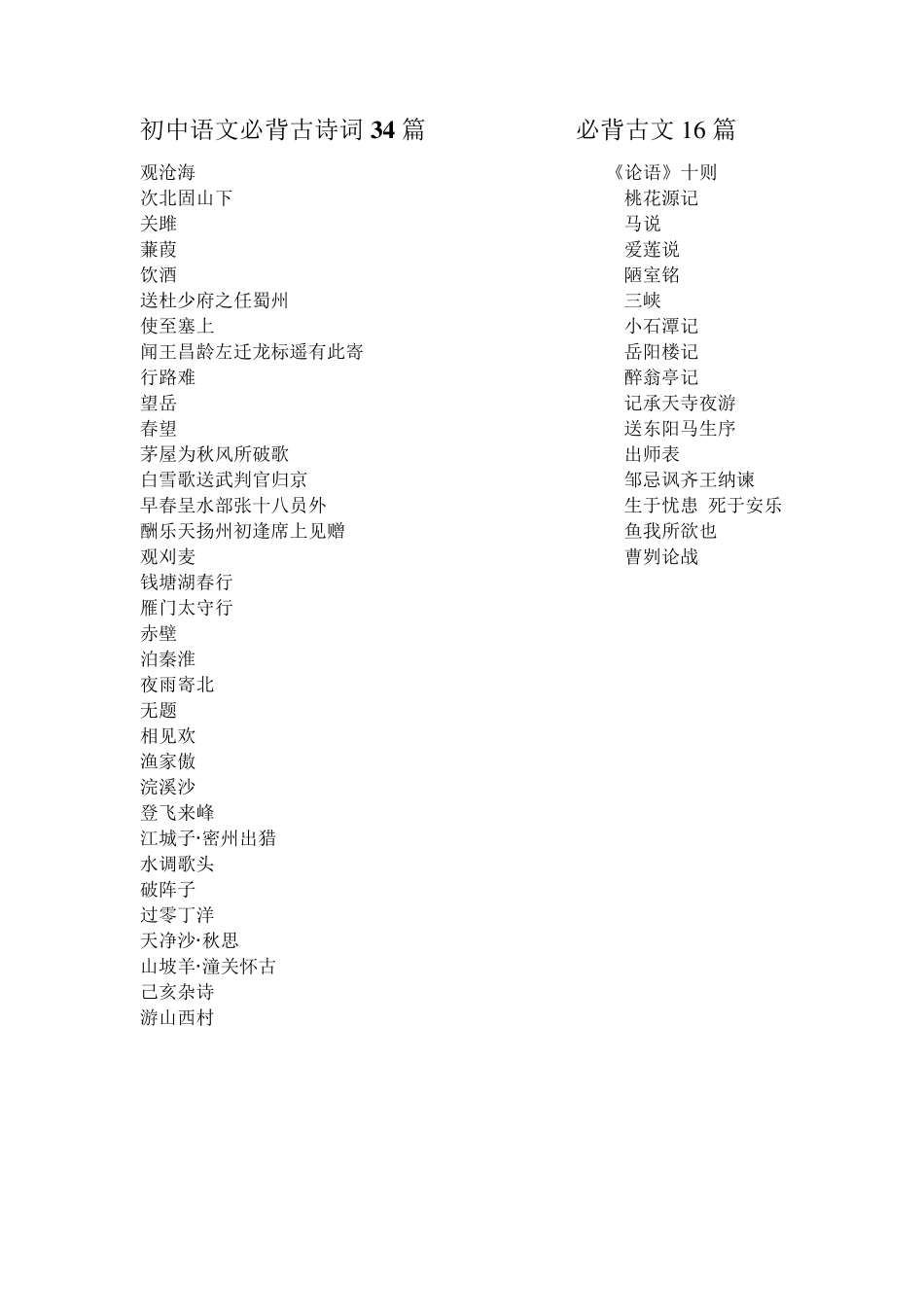 初中语文必背古诗词34篇鉴赏_第1页