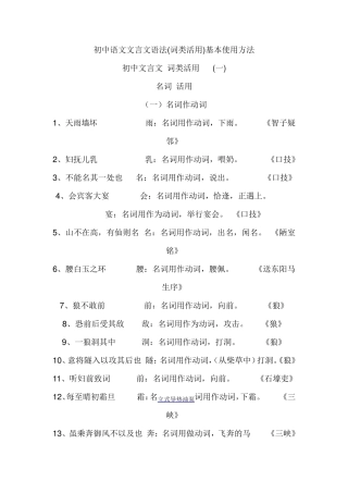 初中语文文言文语法(词类活用)基本使用方法