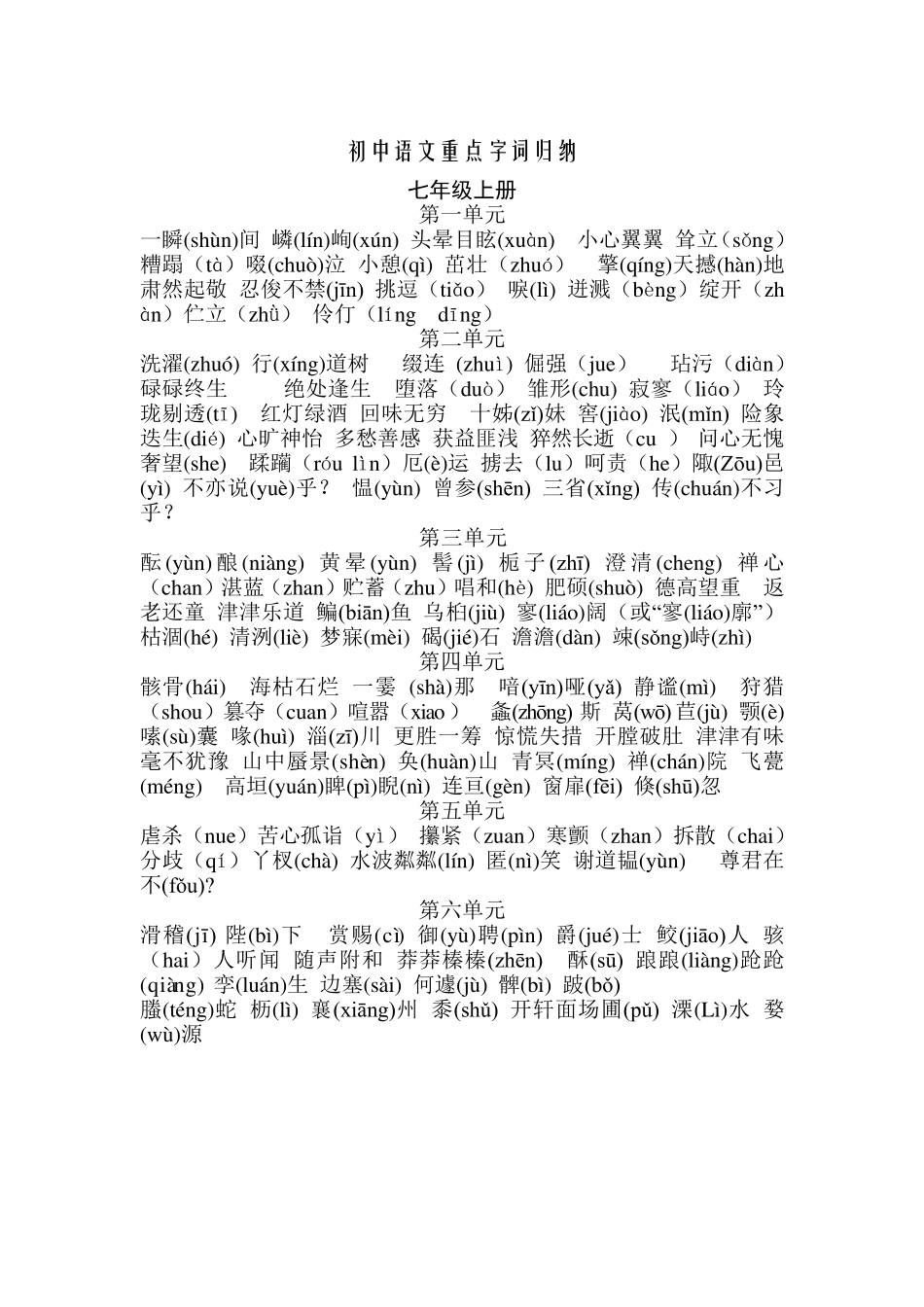 初中语文重点字词归纳_第1页