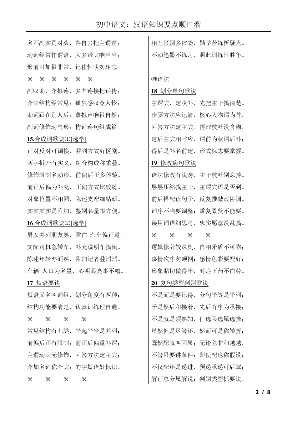 初中语文：汉语知识要点顺口溜_第2页