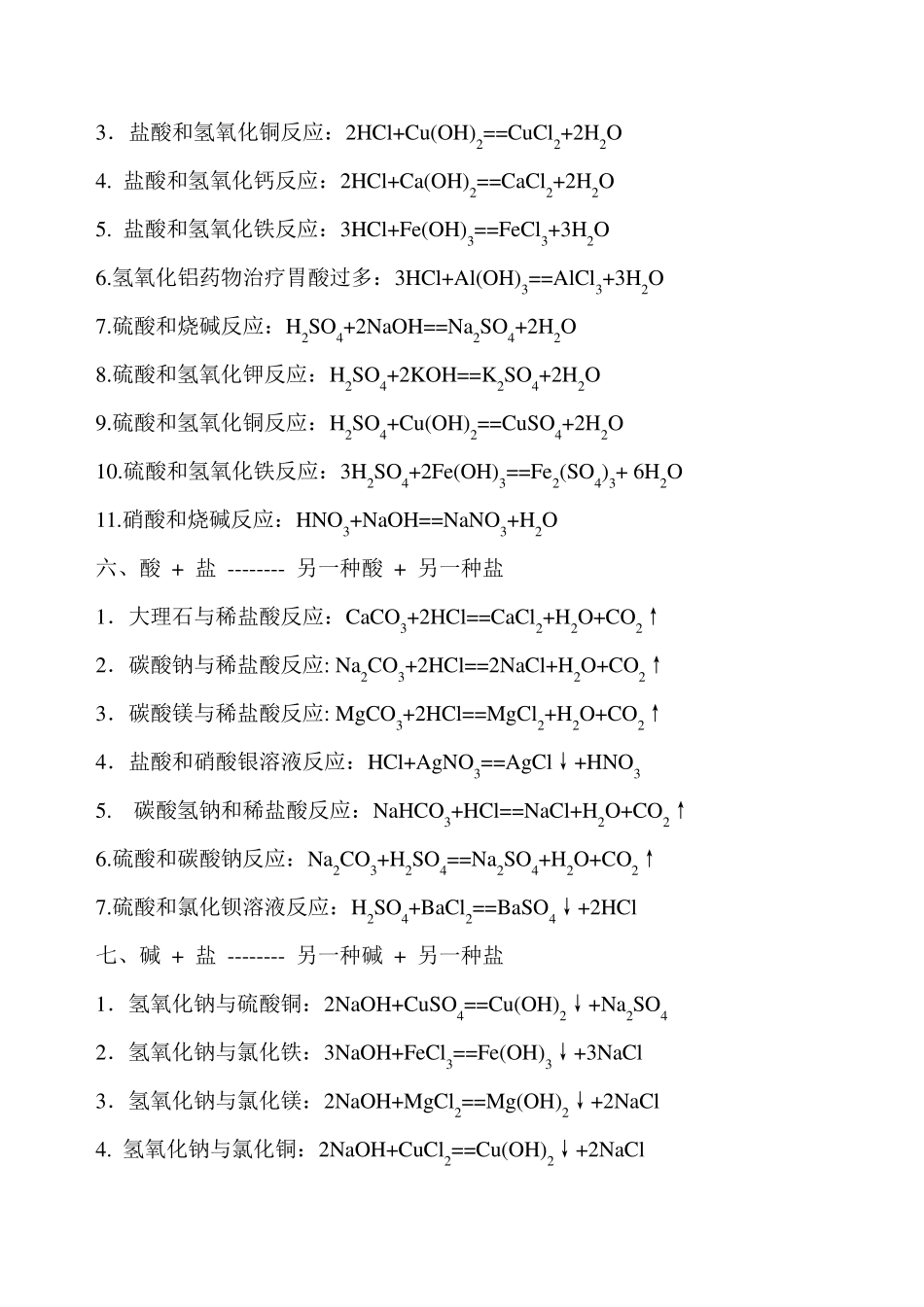 初中酸碱盐化学方程式书写_第2页