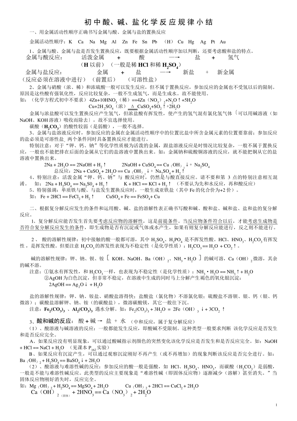 初中酸碱盐反应规律小结_第1页