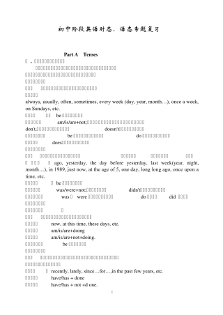 初中阶段英语时态、语态专题复习
