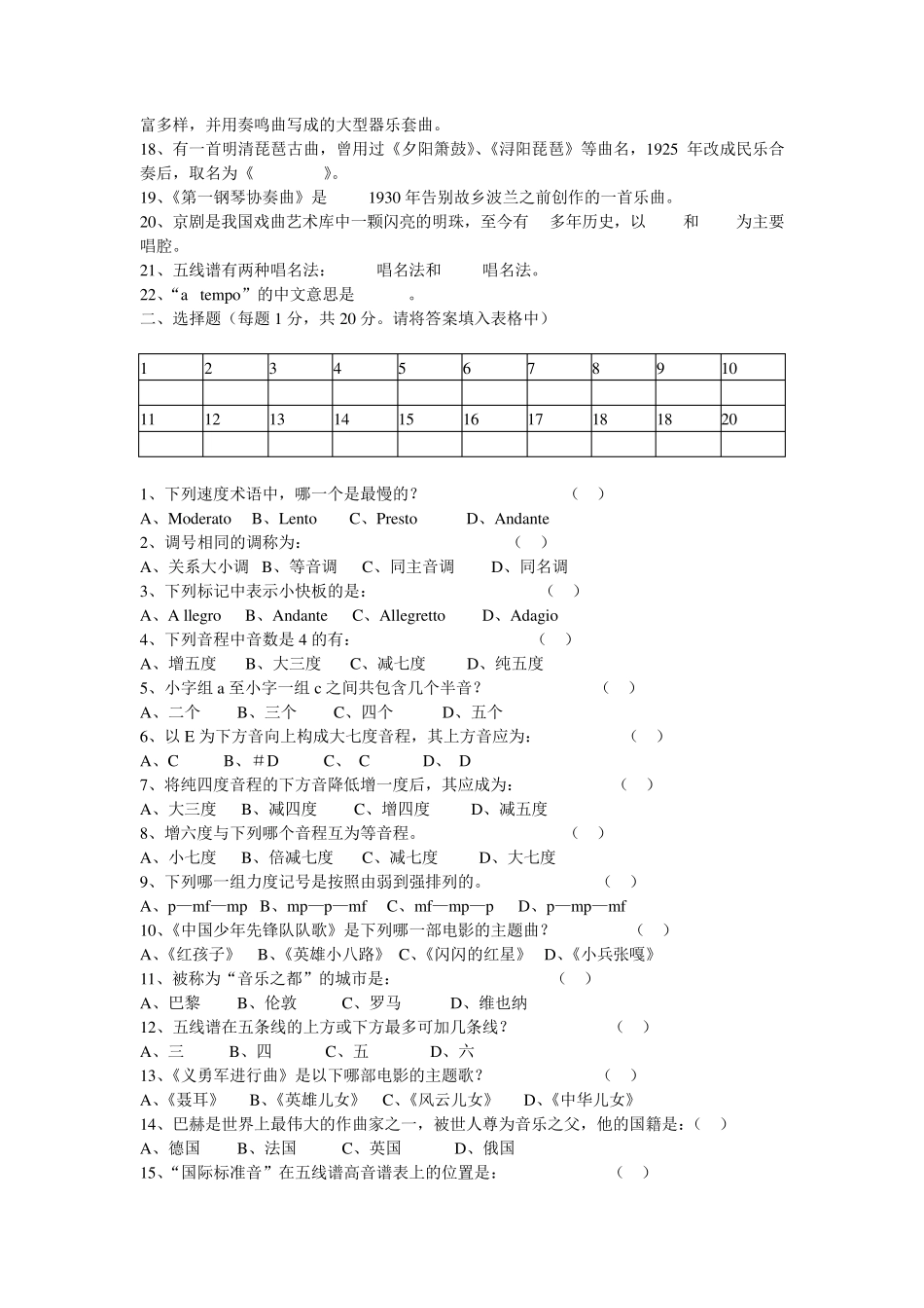 初中音乐教师招聘考试试题_第2页