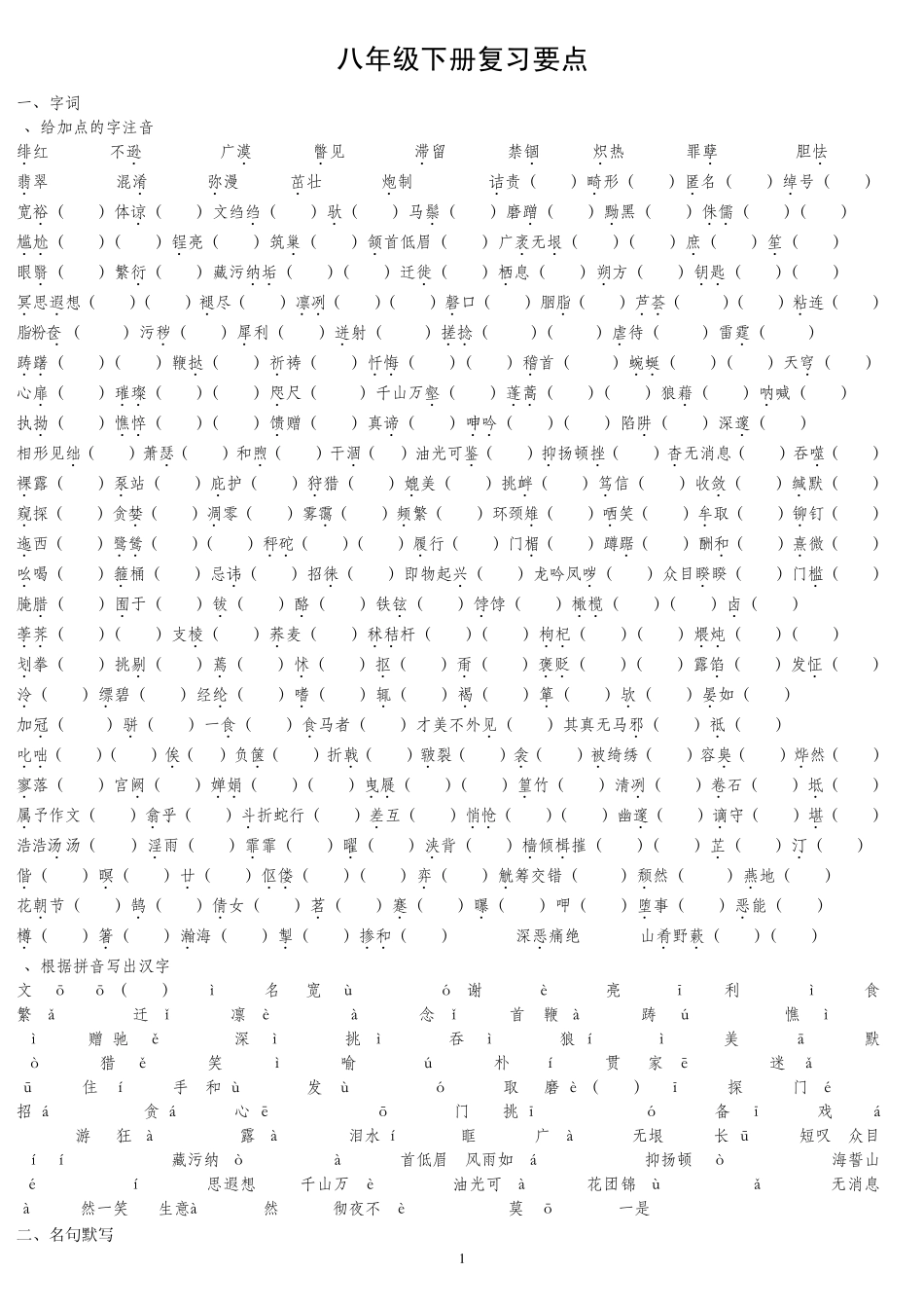 初二下册语文复习要点_第1页