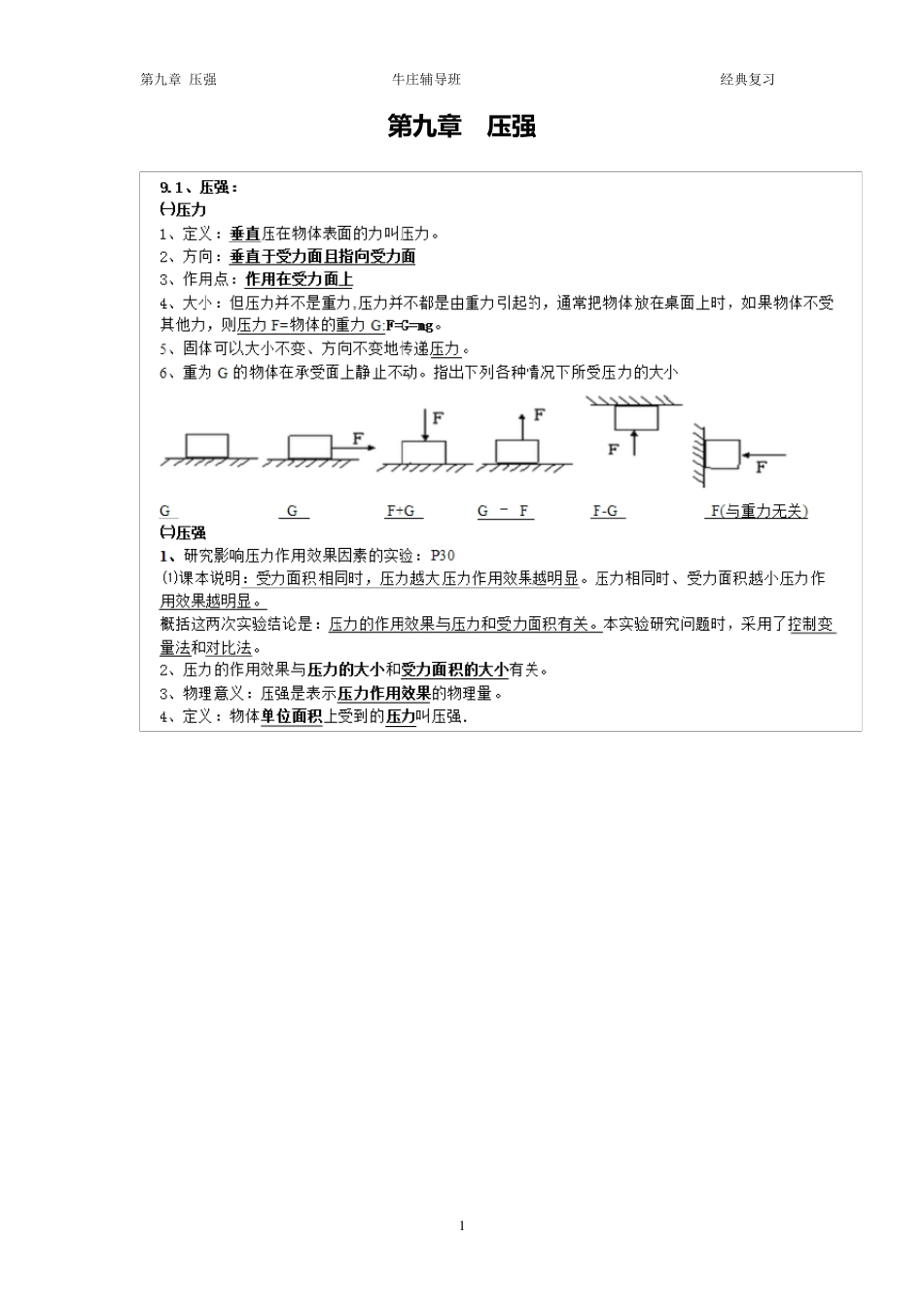 初二下物理压强知识点归纳和经典题型_第1页