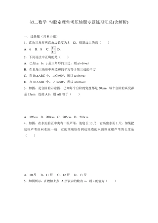 初二数学勾股定理常考压轴题专题练习汇总(含解析)