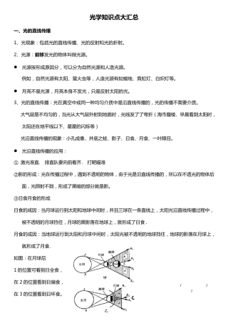 初二物理光学知识点大汇总