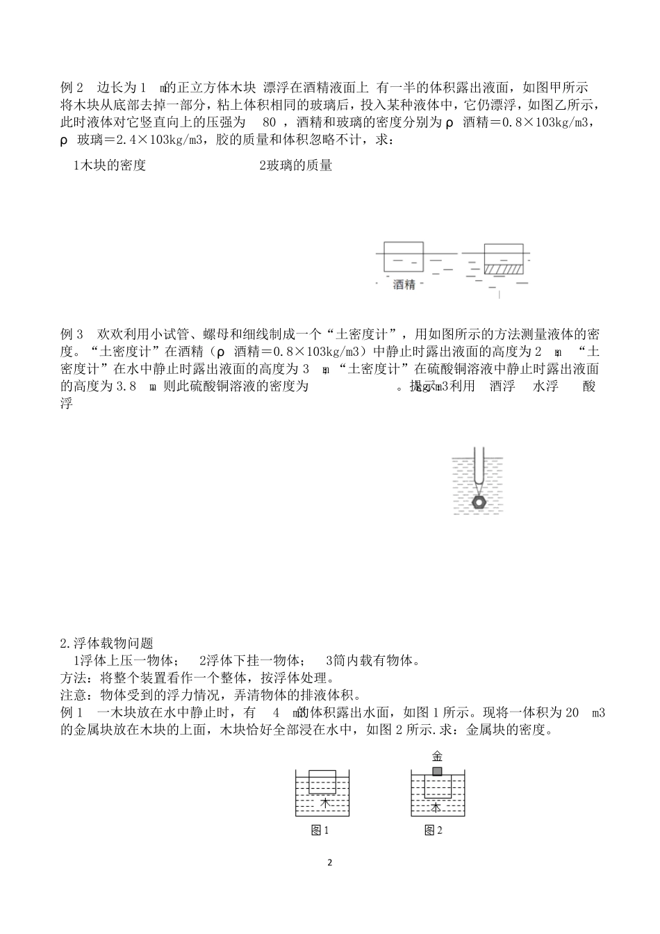 初二物理浮力与压强考点详解题目+答案_第2页