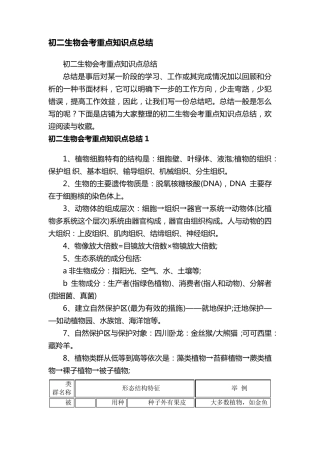 初二生物会考重点知识点总结