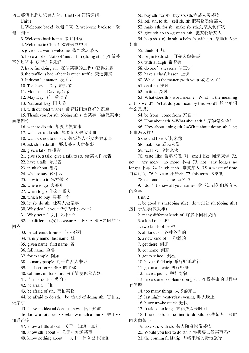 初二英语上册知识点大全_第1页