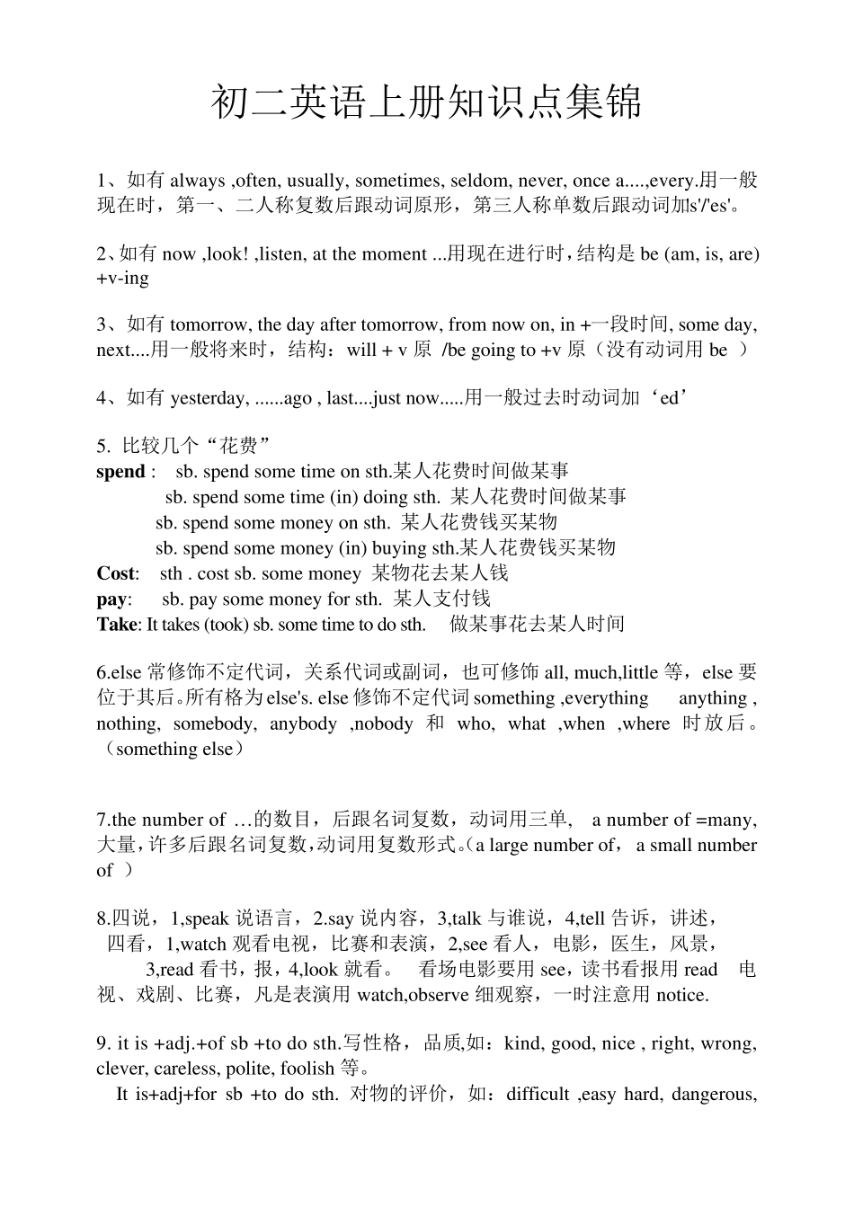 初二英语上册知识点集锦_第1页