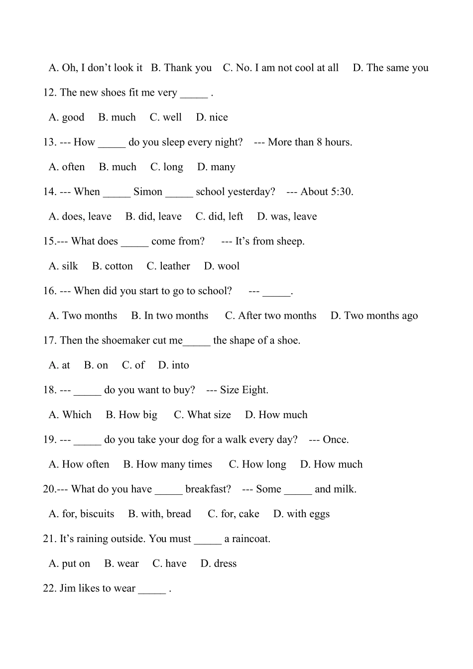 初二英语单选题及部分解析_第2页