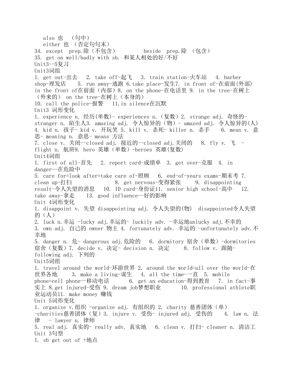 初二英语句型Unit1——unit2词组及词形变化_第3页