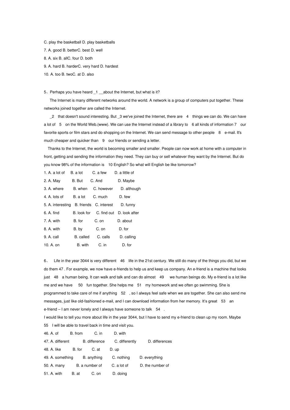 初二英语完形填空练习题_第3页