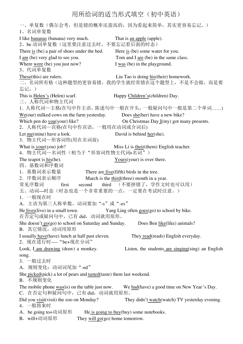 初二英语用所给词的适当形式填空全解及练习_第1页