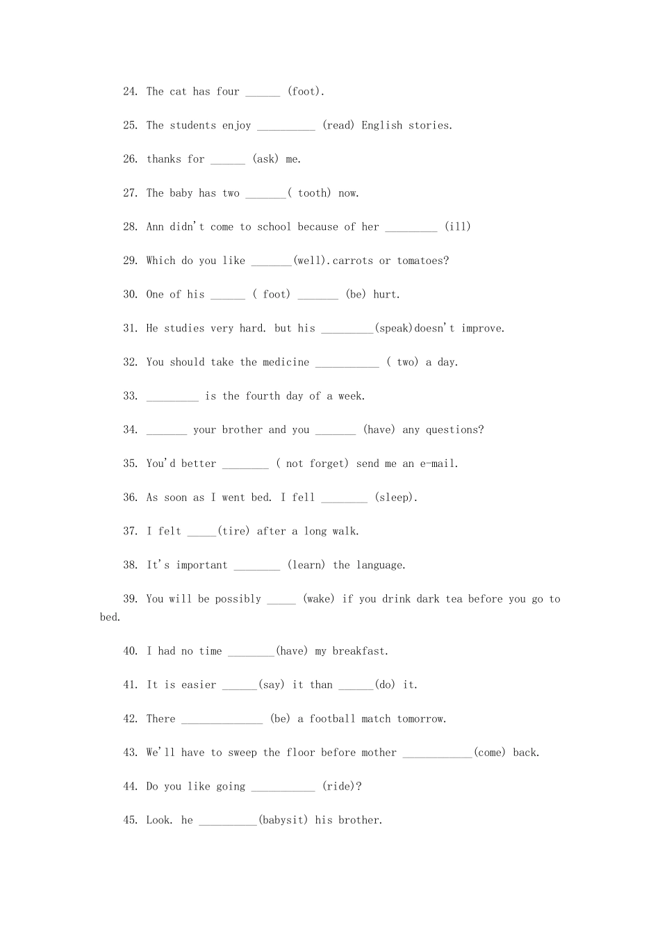 初二英语用所给词的适当形式填空练习_第2页