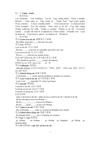 初二英语知识点上册总结大全