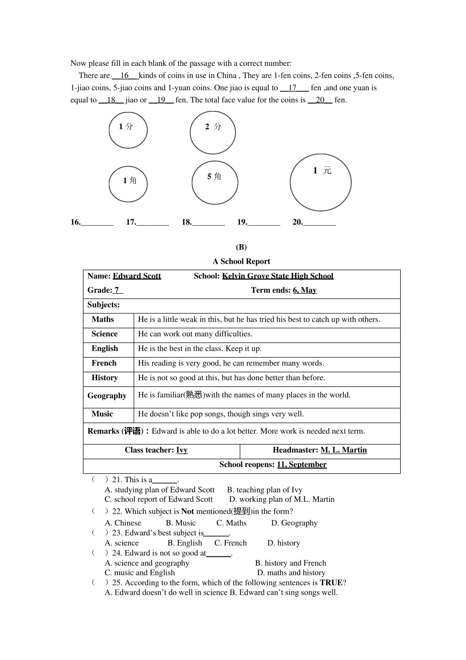 初二英语竞赛试卷及答案_第2页