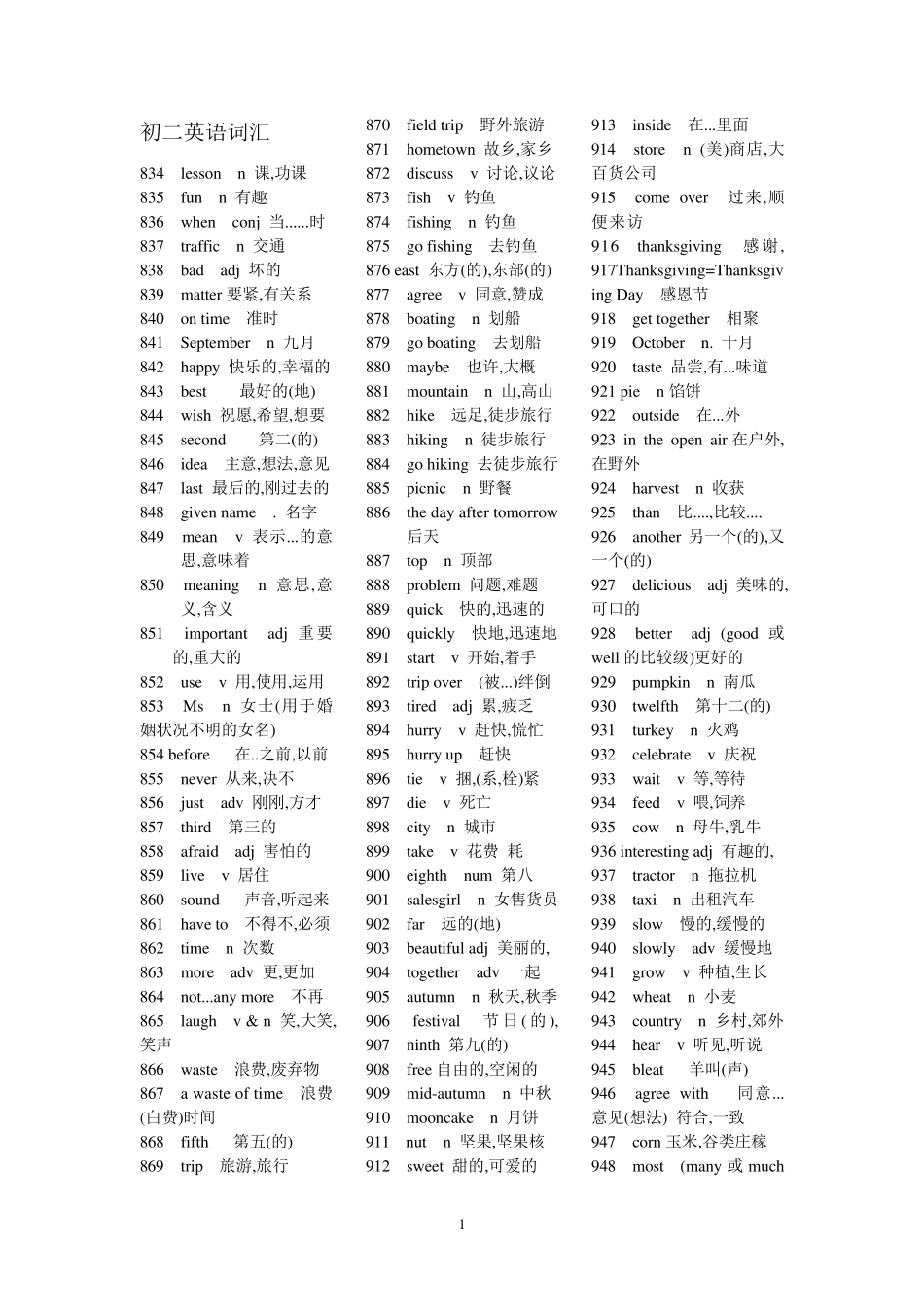 初二英语词汇_第1页
