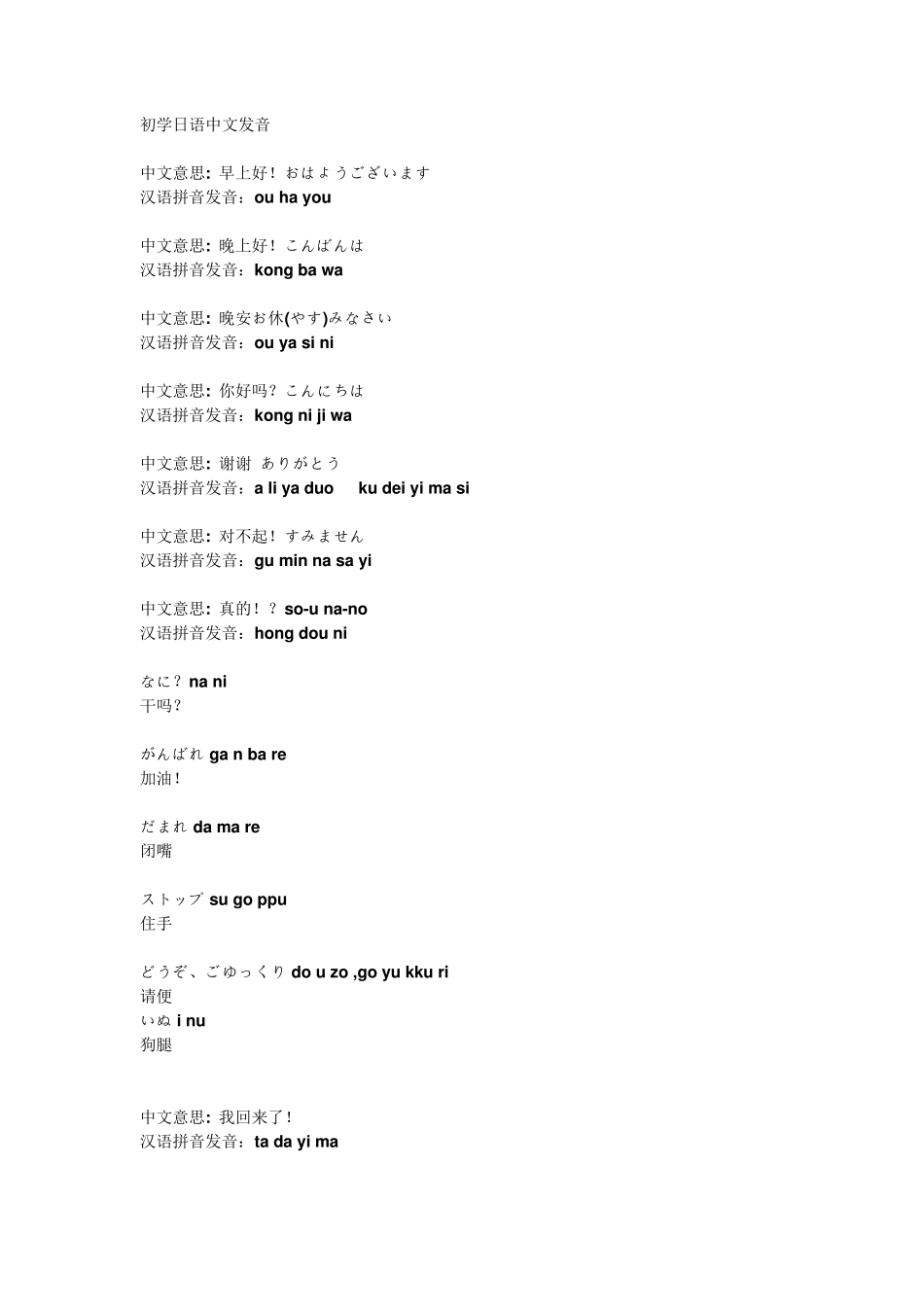 初学日语250句(附中文发音)_第1页