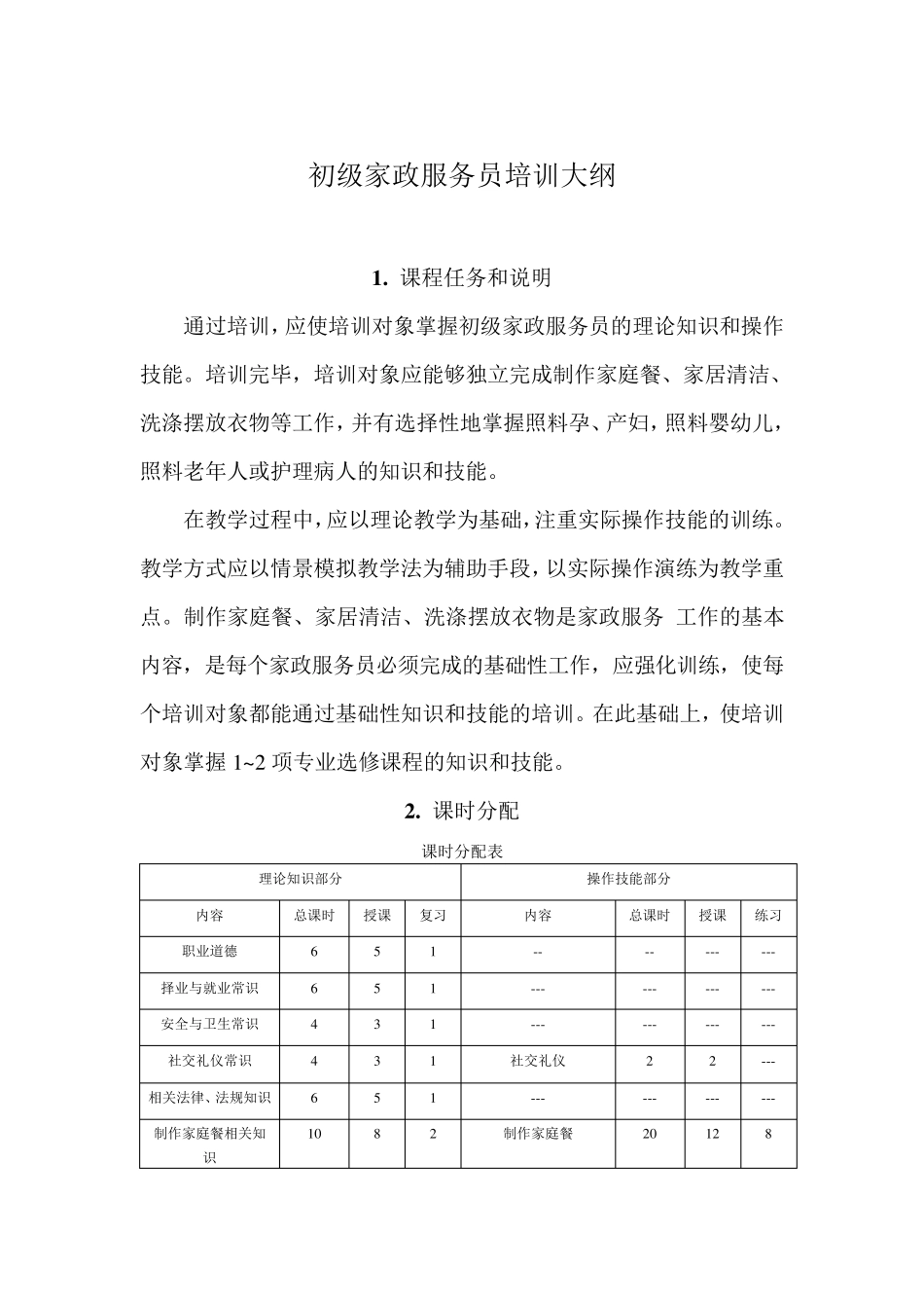 初级家政服务员教学大纲_第1页