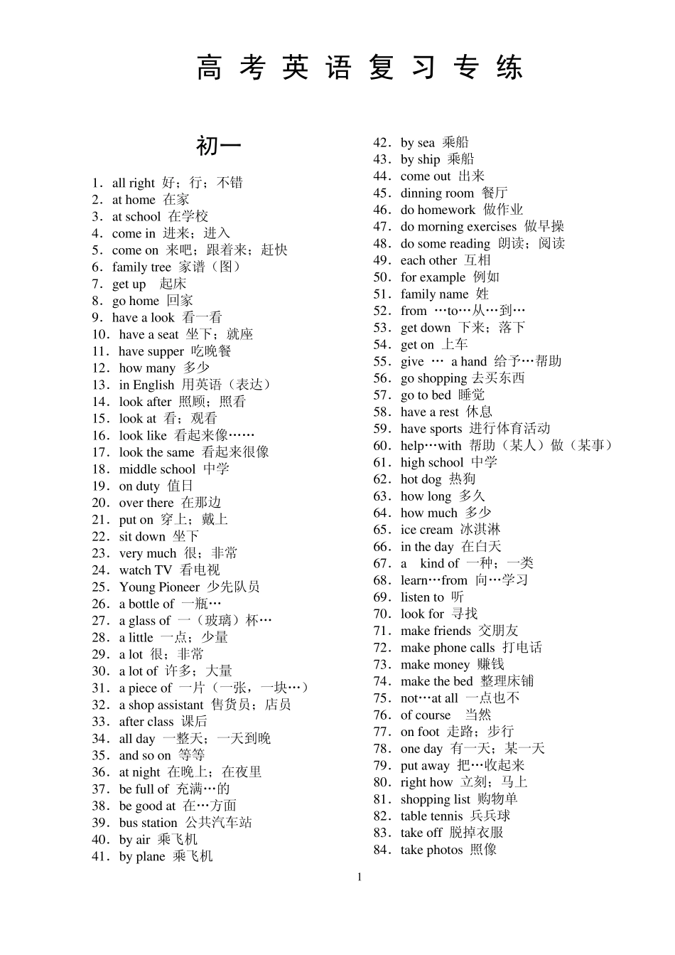 初高中英语单词词组汇总_第1页